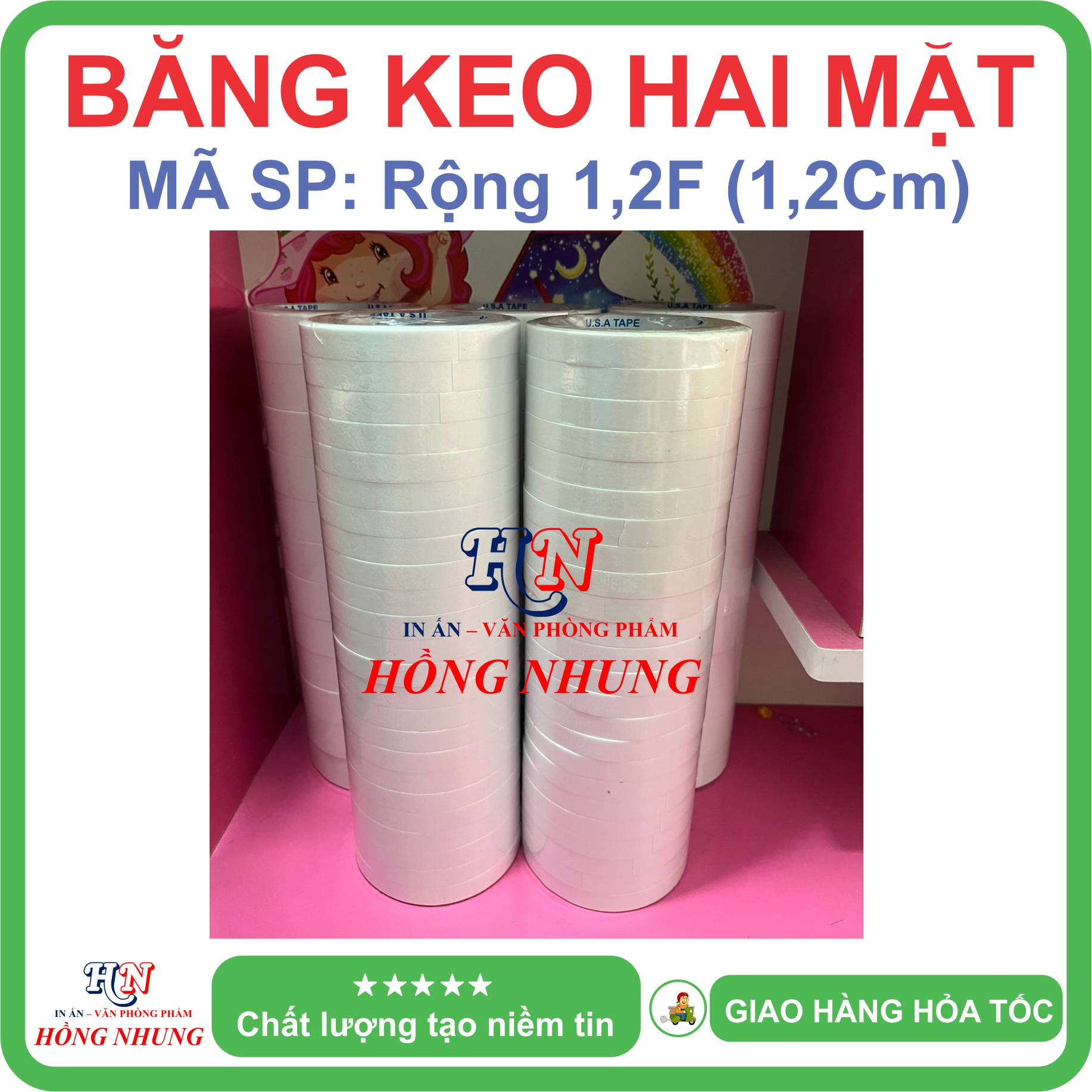 1 Cuộn Băng Keo Hai Mặt 1,2cm / 2,4cm. Siêu dính, chịu nhiệt.