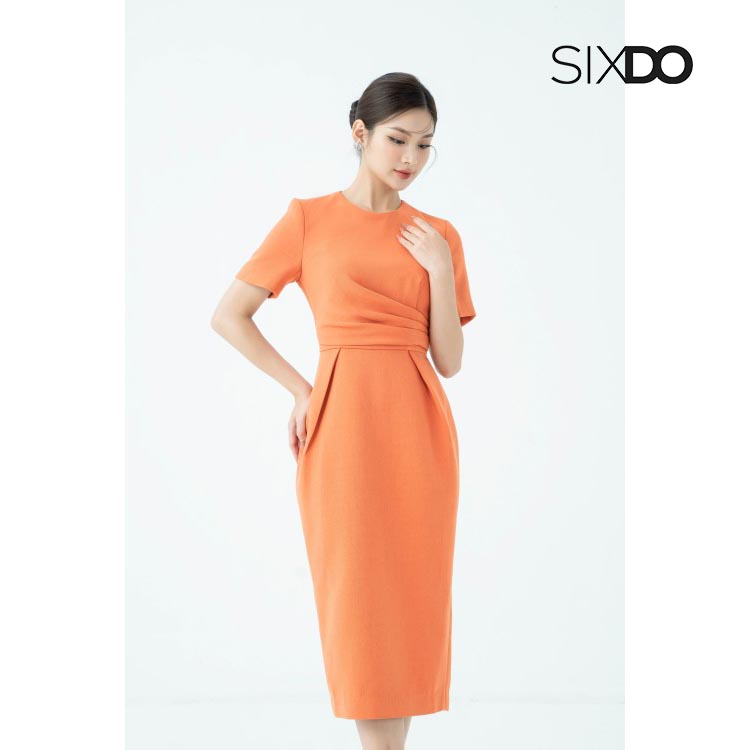 Đầm ôm midi xếp ly eo thời trang SIXDO - M