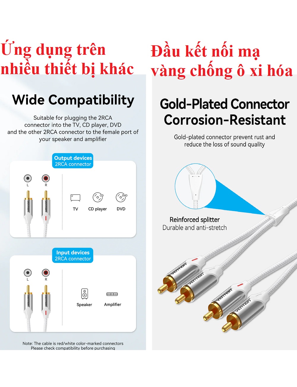 [2RCA male - 2RCA male ] Cáp âm thanh 2 đầu RCA Vention BCQI _ Hàng chính hãng