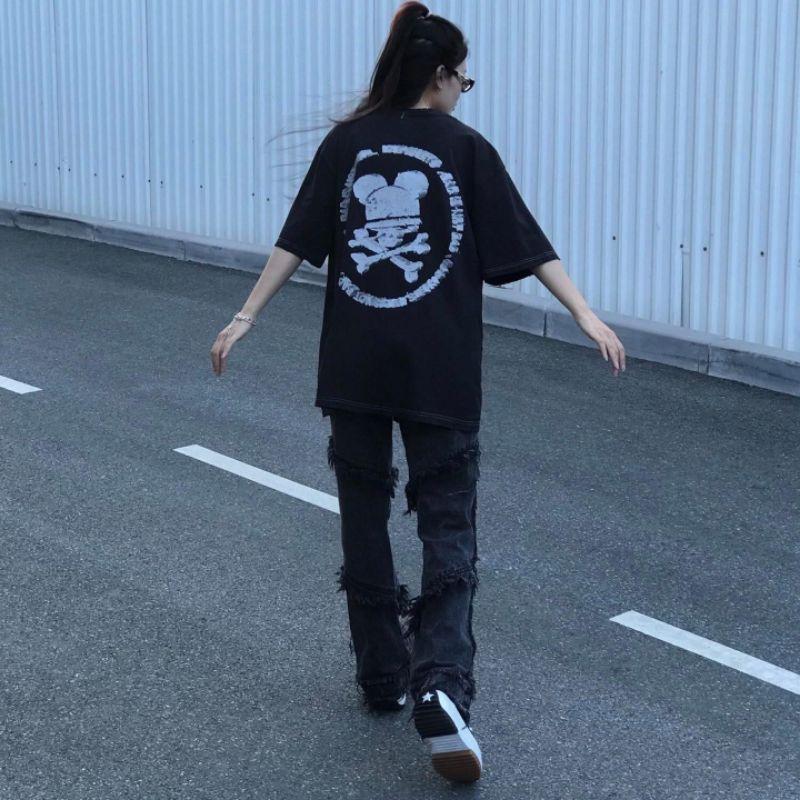 Áo thun unisex tay lỡ vải wash đầy đủ tag cổ tag tay - Hany shop