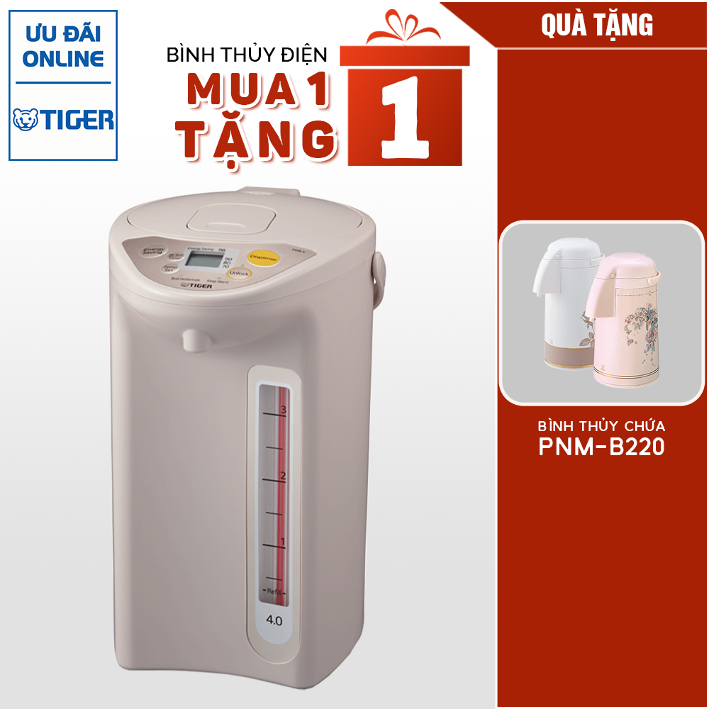 Bình thủy điện tử Tiger PDR-S40W (4.0L) Tặng 1 Bình Thủy chứa Tiger PNM-B220 - Hàng Chính Hãng