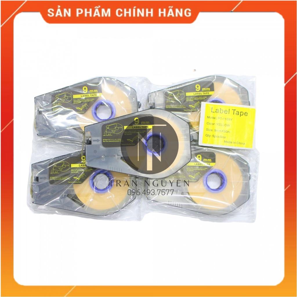 [Combo 5 cuộn] Nhãn in Canon PT-1109y - Đen nền vàng - 9mm x 30m- Hàng nhập khẩu