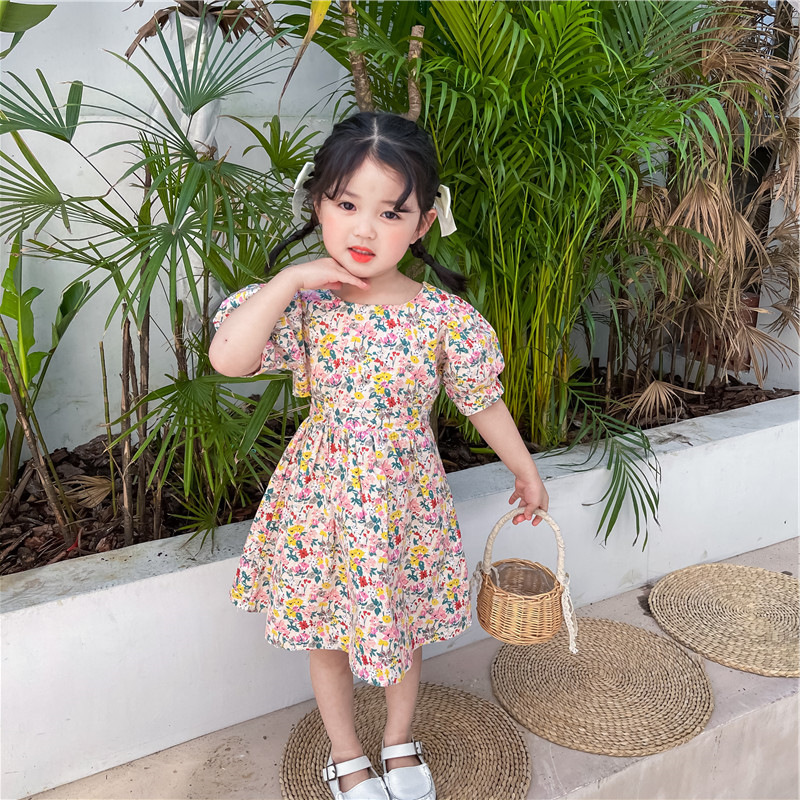 Váy Hoa Nhỏ Thoáng Eo Lưng Dịu Dàng Cho Bé Gái