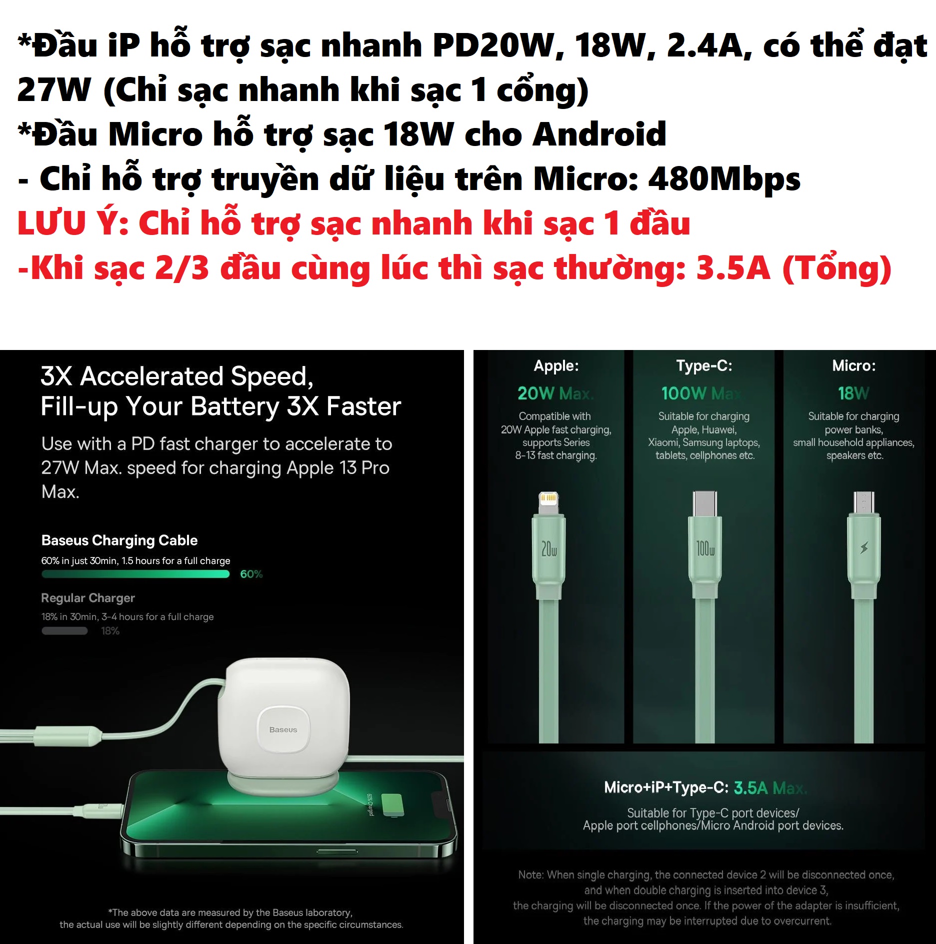 Cáp sạc đa năng 100W type C ra 3 đầu dạng dây rút có đế dán Baseus Traction Series Retractable 3-in-1 CB000005 _ Hàng chính hãng