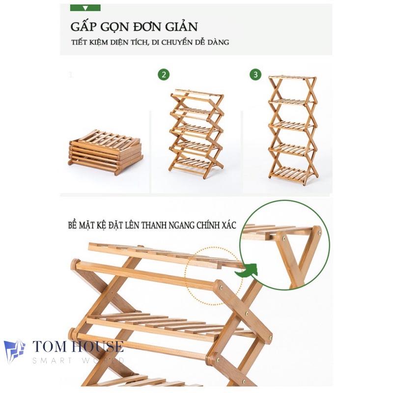 Kệ Để Giày Dép Nhiều Tầng Gỗ Tre, Gấp Xếp Gọn Nhẹ, Không Cần Lắp Ráp - Tomhouse