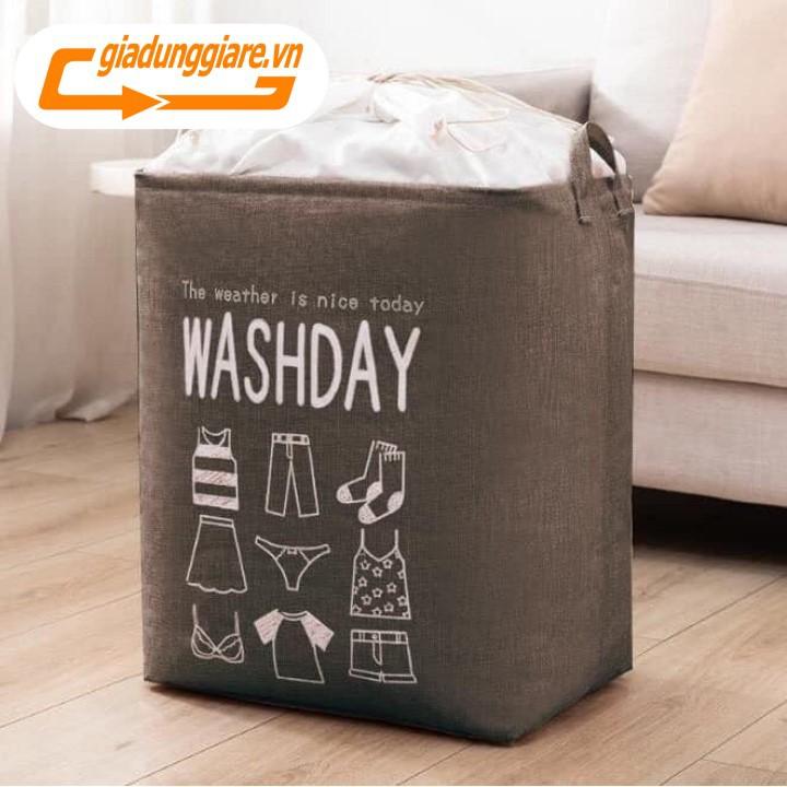 Túi đựng chăn mền drap quần áo Washday vải vintage giỏ đựng cất đồ có quai xách chống ẩm chống bụi