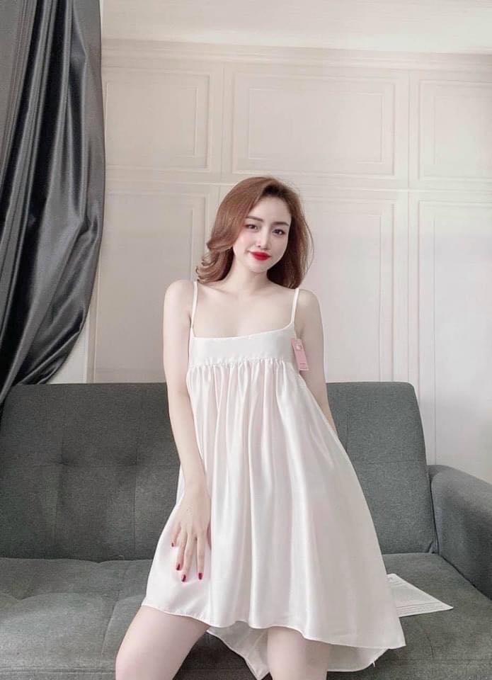 Đầm mặc nhà hot nhất lụa satin xòe 2 dây gợi cảm