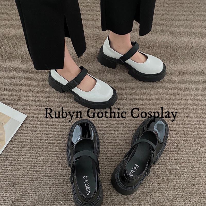 Giày Lolita Oxford Mũi Vuông quai bấm ( Trắng, đen ) size 35 - 39. A108