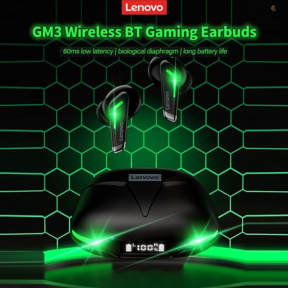 Tai nghe không dây LENOVO GM3 Bluetooth 5.0 TWS âm thanh giảm ồn HD độ trễ thấp pin trâu có micro cho chơi game thể thao-Hàng chính hãng