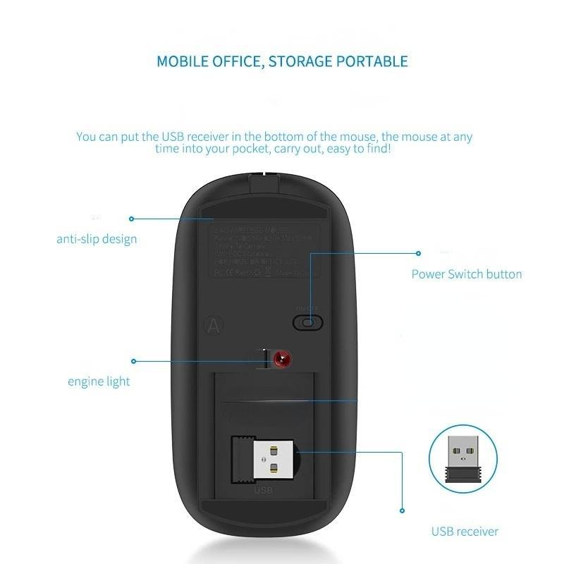 1 Chuột không dây Sạc USB 2.4G Không Ồn Cho Laptop / PC / Điện Thoại Thông Minh