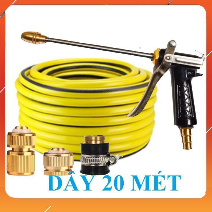 Vòi Xịt️Evoucher Bộ dây vòi xịt nước rửa xe, tưới cây , tăng áp 3 lần, loại 20m 206318 đầu đồng, cút đồng