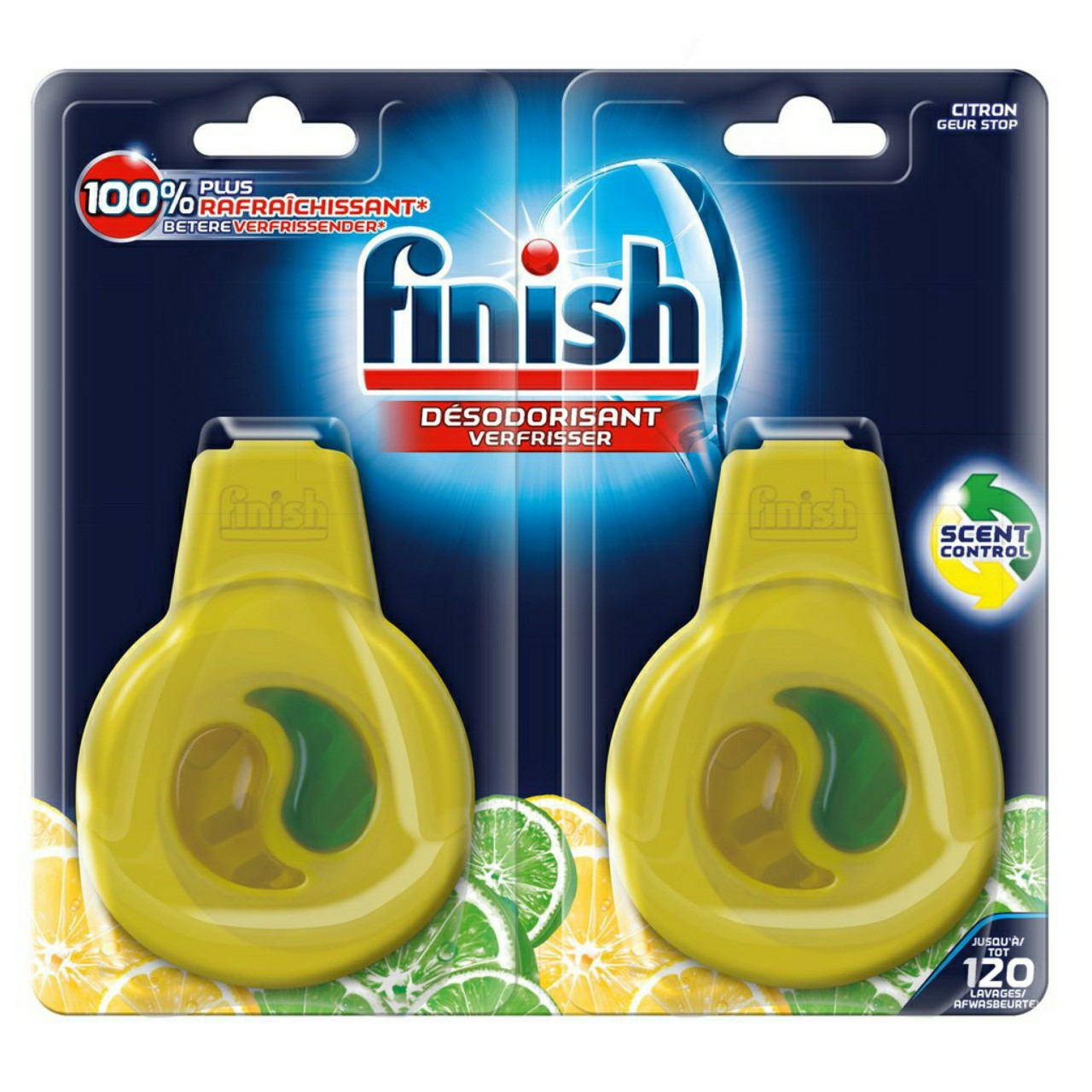 Combo 2 miếng khử mùi, diệt khuẩn máy rửa chén Finish Dishwasher Freshener Lemon