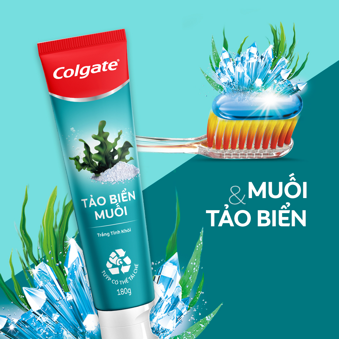 Bộ 3 Kem đánh răng Colgate thiên nhiên làm trắng từ Tảo biển và muối tinh khiết 180g/tuýp