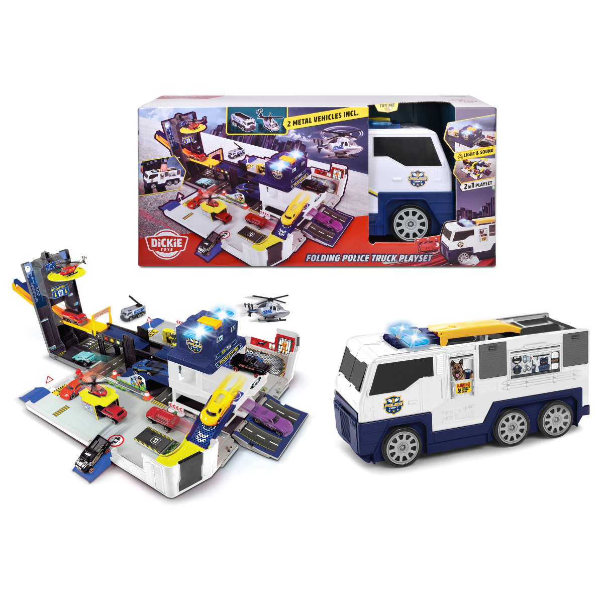 203339002 Bộ Đồ Chơi Mô Hình Cảnh Sát DICKIE TOYS Folding Police Truck Playset