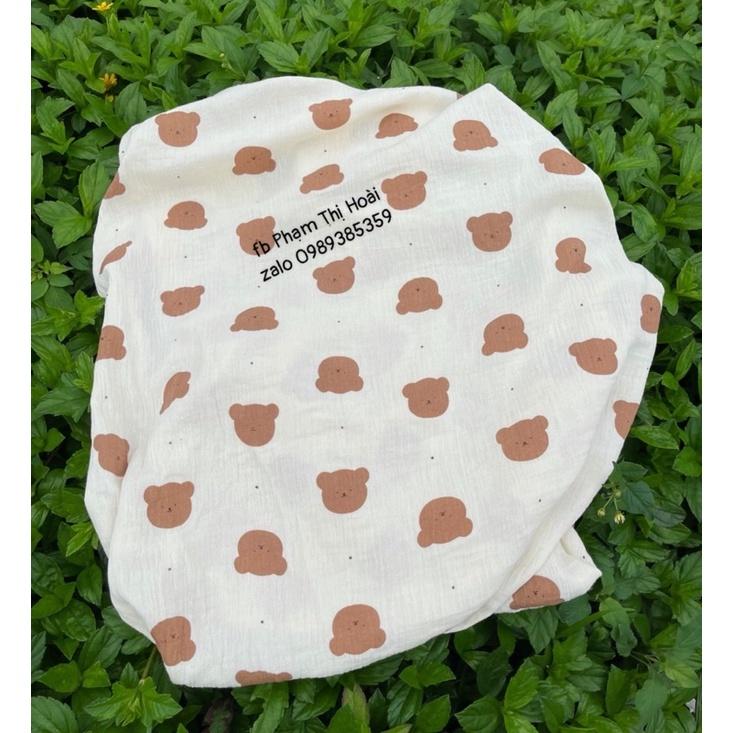 vải xô muslin mặt gấu chấm bi vải 2 lớp dày dặn thấm hút tốt