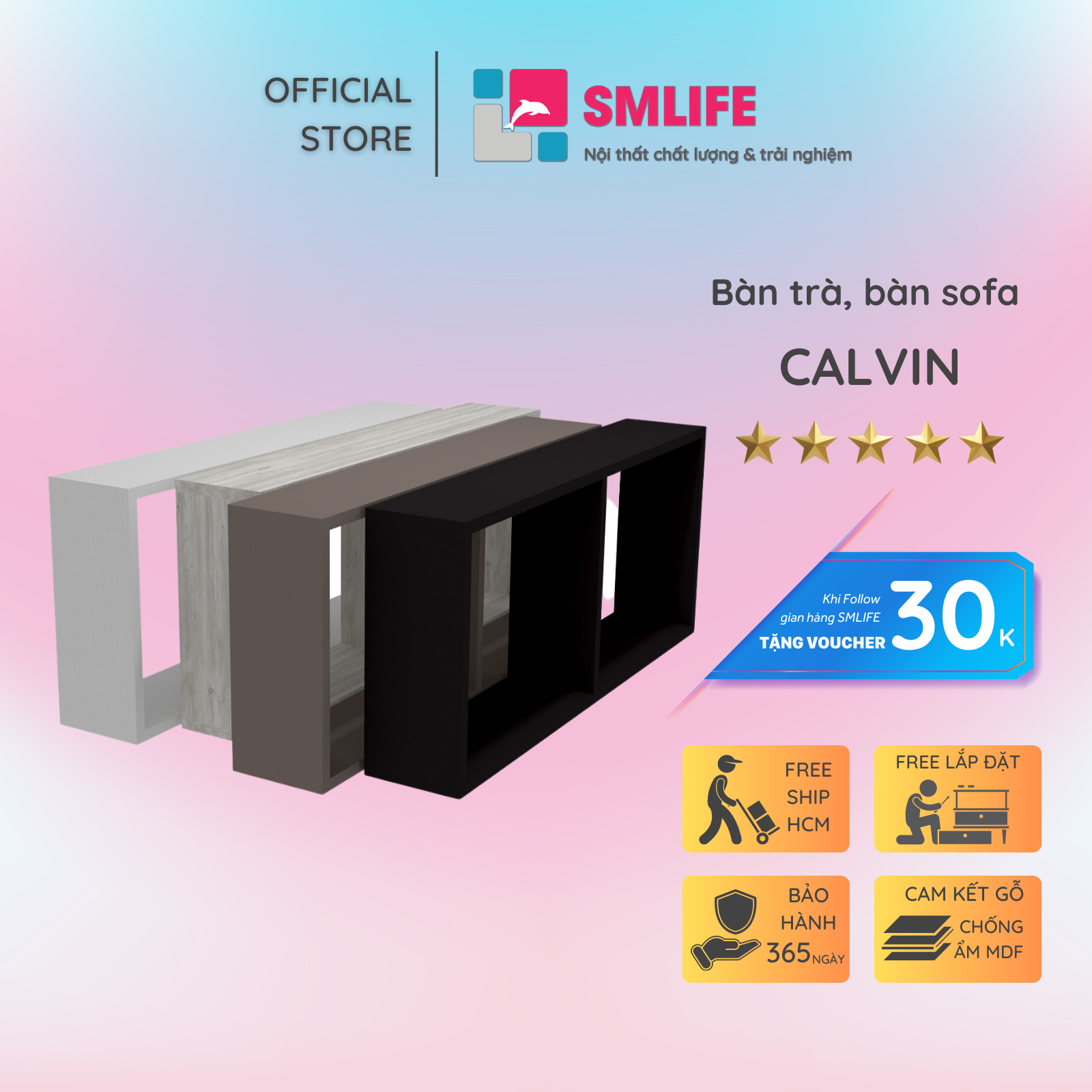 Bàn sofa dáng thấp cho phòng khách SMLIFE Calvin