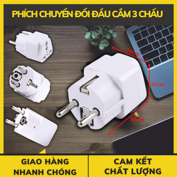 Đầu chuyển ổ cắm 3 chấu qua 2 chấu - Chuyển đổi phích cắm điện , đa năng tiện dụng