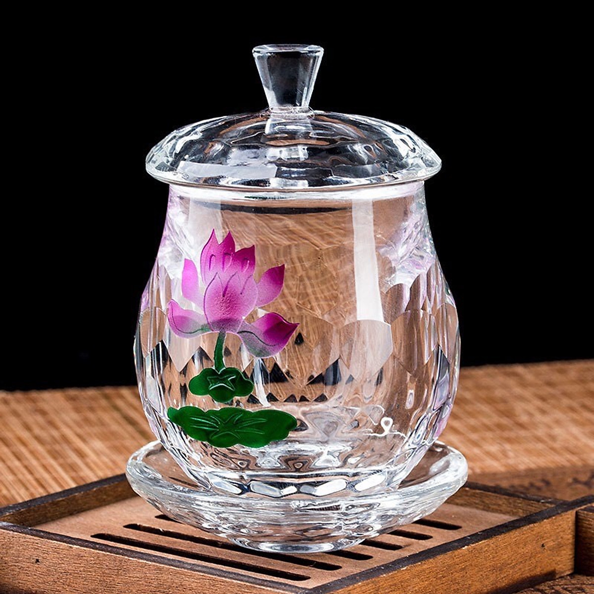 Ly nước thờ Fa Lê in Hoa sen Tím BH12106