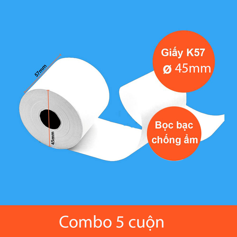 [Set 5 cuộn] Giấy in bill nhiệt K57 x 45mm bọc bạc