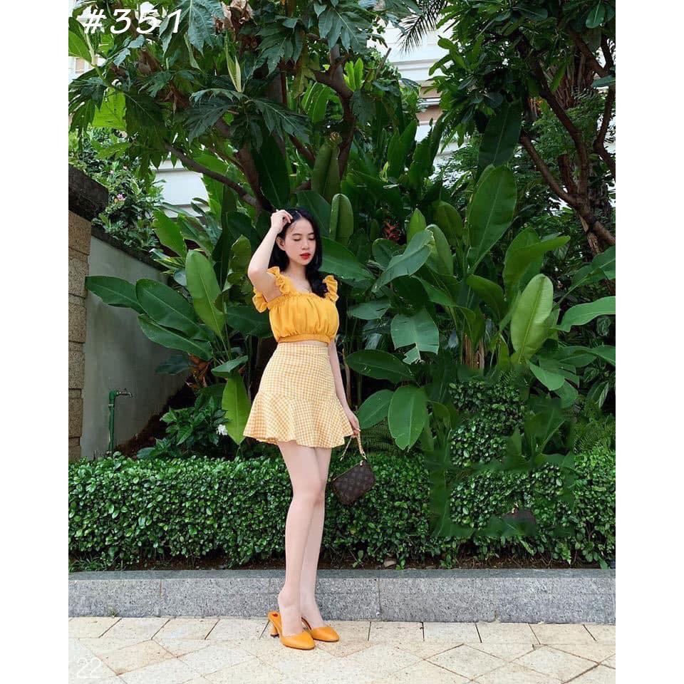 Set áo crop + cv caro siêu xinh