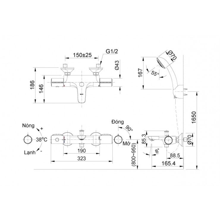 Sen tắm nhiệt độ Inax BFV-3413T-8C