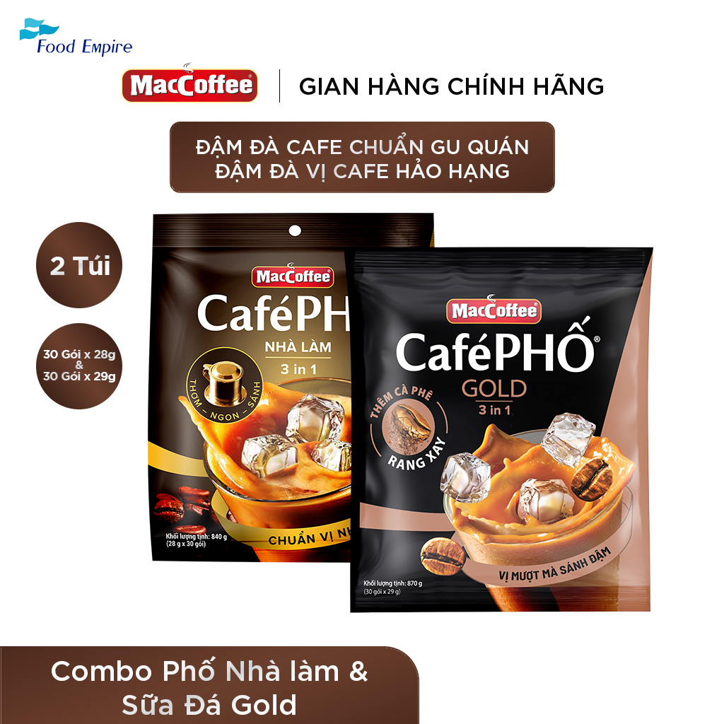 Combo 1 Túi cà phê MacCoffee Phố Nhà làm &amp; 1 Phố Sữa Đá Gold