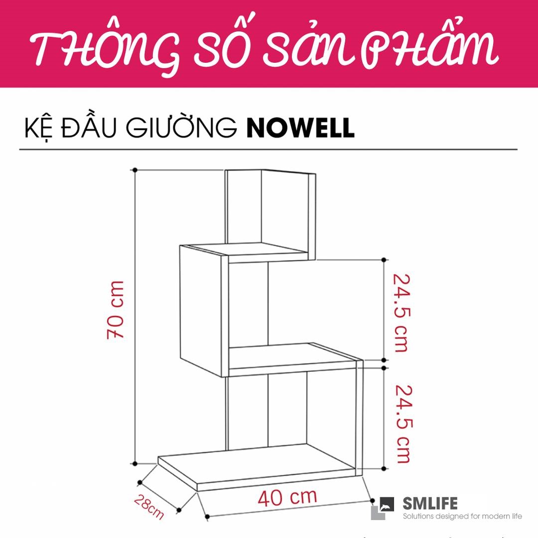 Tủ gỗ đầu giường hiện đại SMLIFE Nowell | Gỗ MDF dày 17mm chống ẩm | D40xR28xC70cm