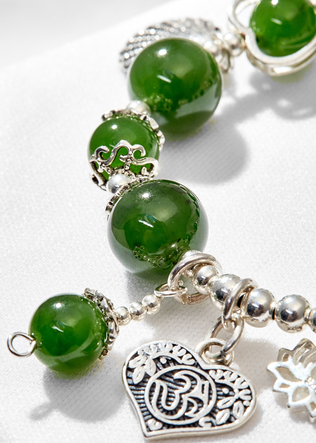 Vòng tay ngọc bích phối hoa sen Ngọc Quý Gemstones