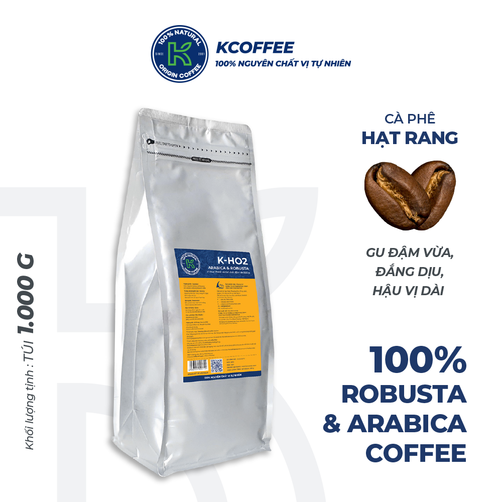 Cà phê hạt rang K Coffee 100% Robusta Arabica nguyên chất cà phê đậm vị (1Kg/Túi)