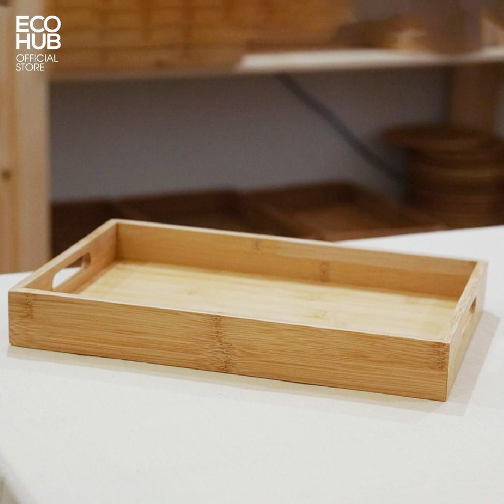 Khay gỗ Tre phục vụ chữ nhật có tay cầm, Nhiều Kích thước (Tre VN), Cứng cáp (Bamboo serving tray) | EH023