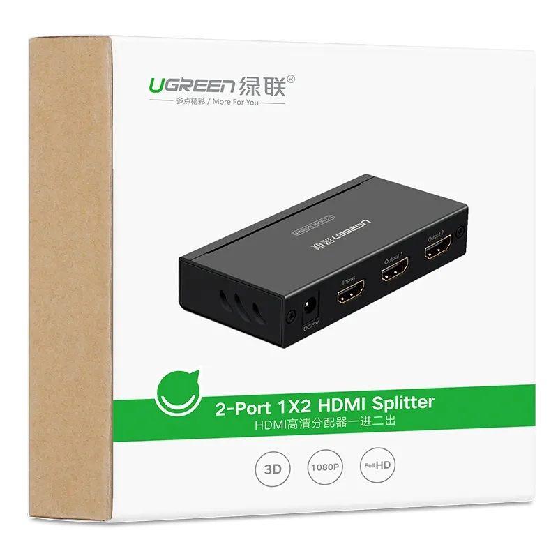 Ugreen UG2740140201TK U 1 in 2 out 1080p FULL HD Màu Đen Bộ chia HDMI 1 ra 2 chuẩn cắm EU 40201us - HÀNG CHÍNH HÃNG