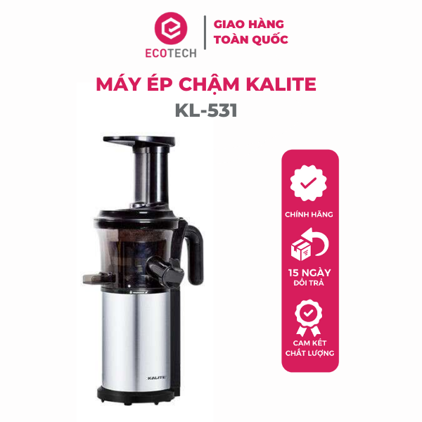 Máy ép chậm Kalite KL 531, công suất 200W, thân máy phủ inox 304, ép kiệt bã, chạy êm, bộ lọc trang bị lọc mịn làm bằng inox 304, hàng chính hãng