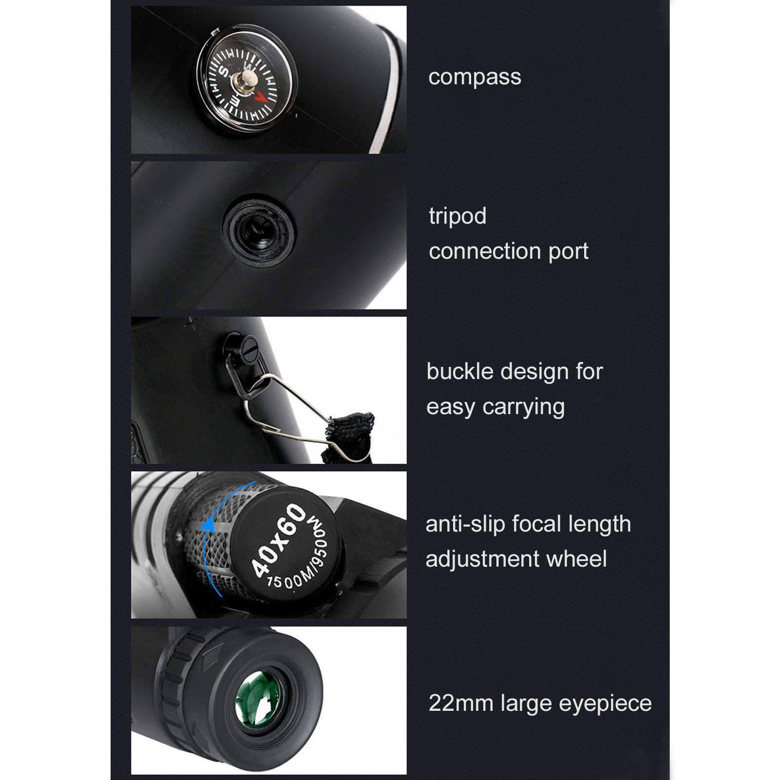 Ống nhòm một mắt Công suất cao 40X60 với giá đỡ điện thoại thông minh, chân máy và la bàn