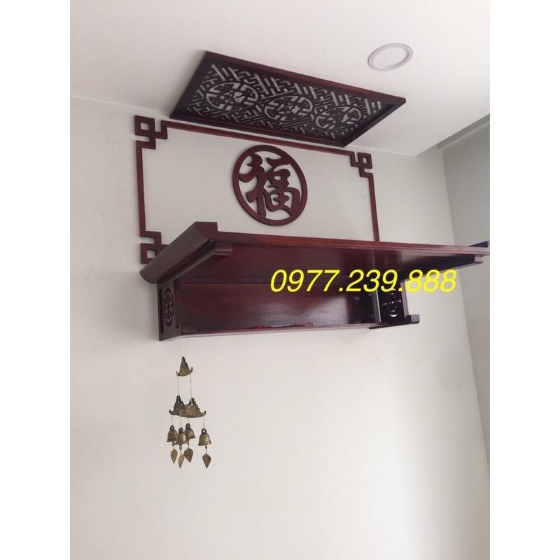 Bàn thờ gỗ sồi 61cm, chữ, viền, kèm chắn khói 61cm