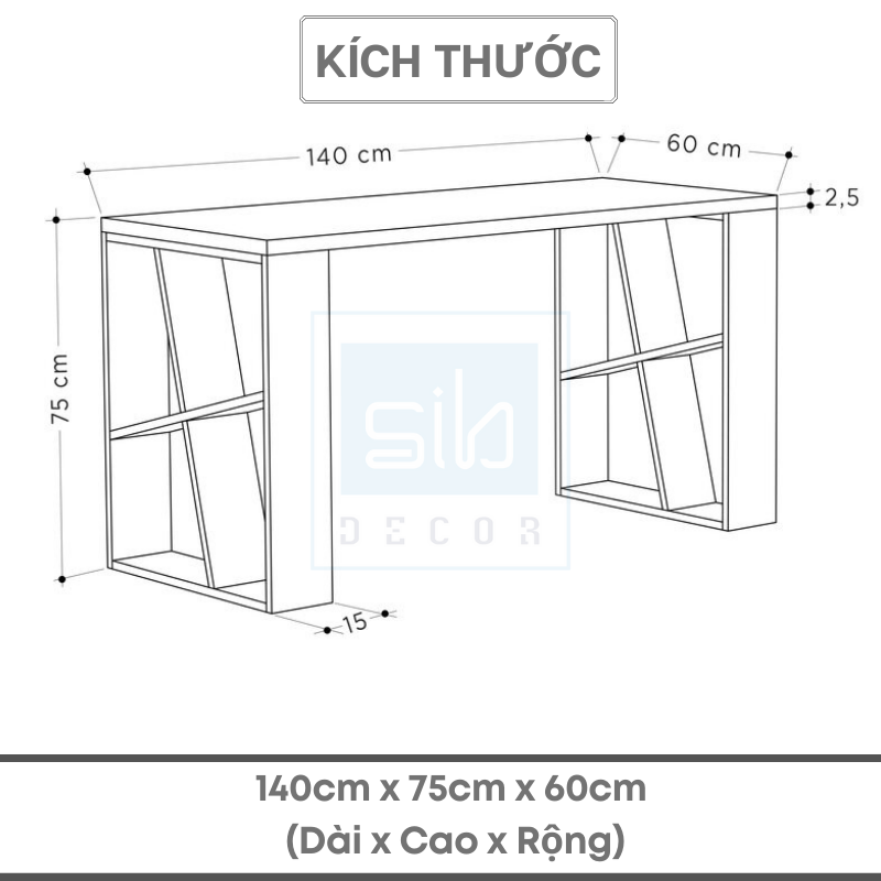 Bàn Làm Việc Hiện Đại SIB Decor Với 2 Chân Cách Điệu, Mặt Bàn Dày 25mm Chắc Chắn Cho Văn Phòng, Góc Làm Việc Tại Nhà