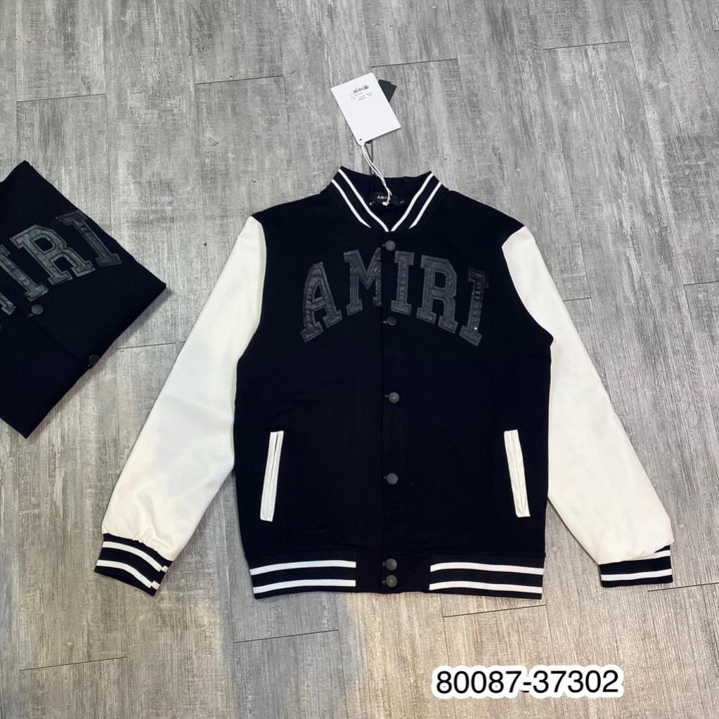 Áo khoác nỉ bomber Amiri chữ da siêu hot_Áo khoác nỉ nam phổi tay da