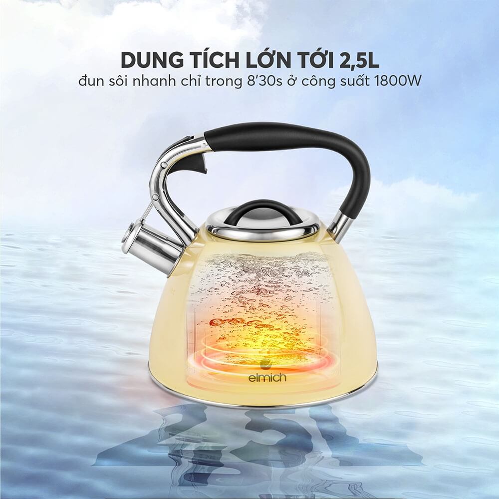 Ấm Đun Nước Elmich EL-8281 2.5L, Hàng Chính Hãng, Có Còi Báo, Inox 304, Dùng Được Mọi Bếp - JoyMall