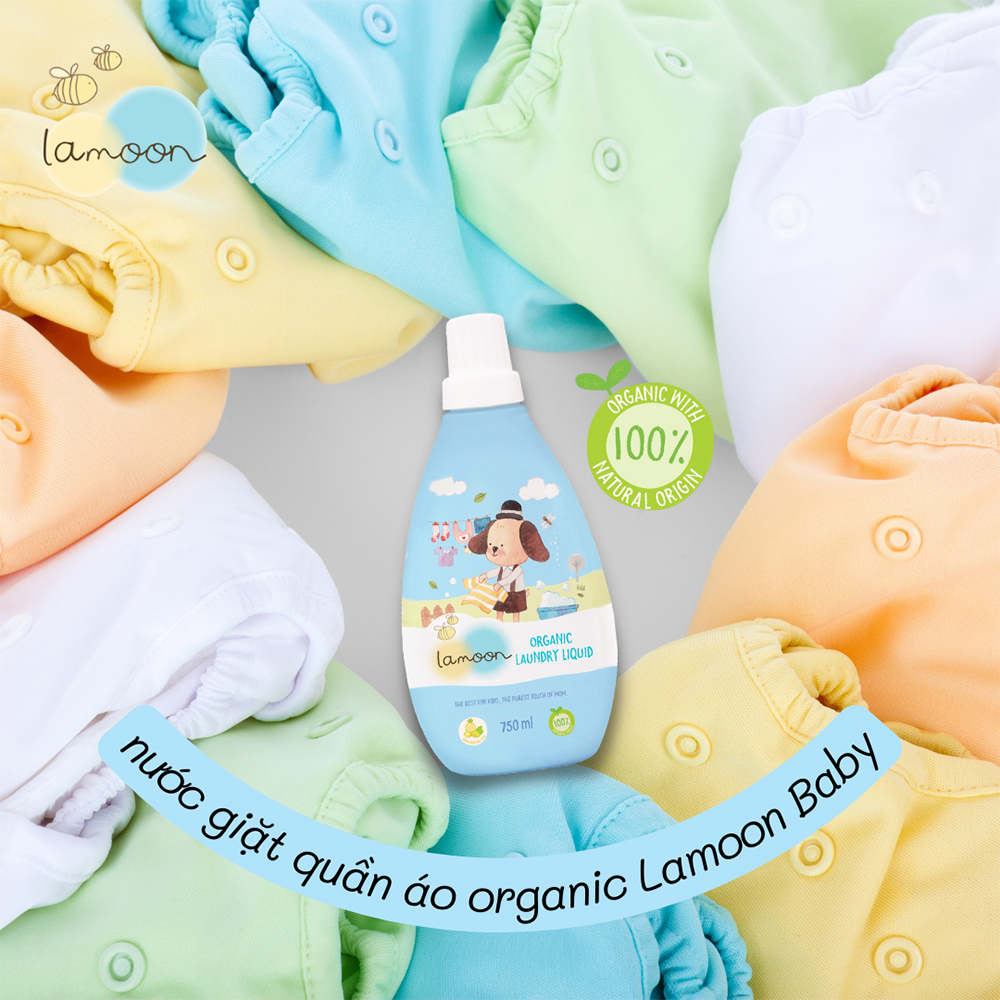 COMBO 2 Bình Nước giặt đồ sơ sinh Organic Lamoon 750ml TẶNG 1 Bình Sữa PP Ty Siêu Mềm Tự Nhiên 150ml