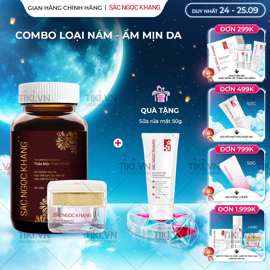Bộ đôi trong uống - ngoài thoa Sắc Ngọc Khang: Sắc Ngọc Khang ++ (60 viên) + Kem dưỡng da ban đêm 10g
