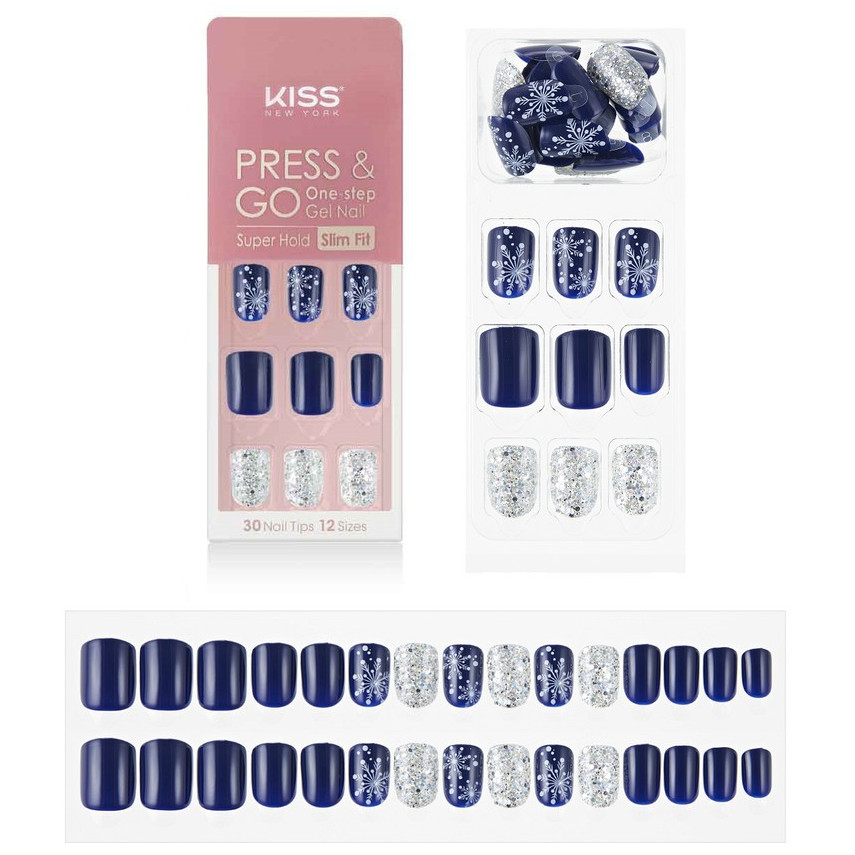 Bộ 30 Móng Tay Gel Tự Dán Press &amp; Go Kiss New York Nail Box - Navy Snowball (KPNS24K)