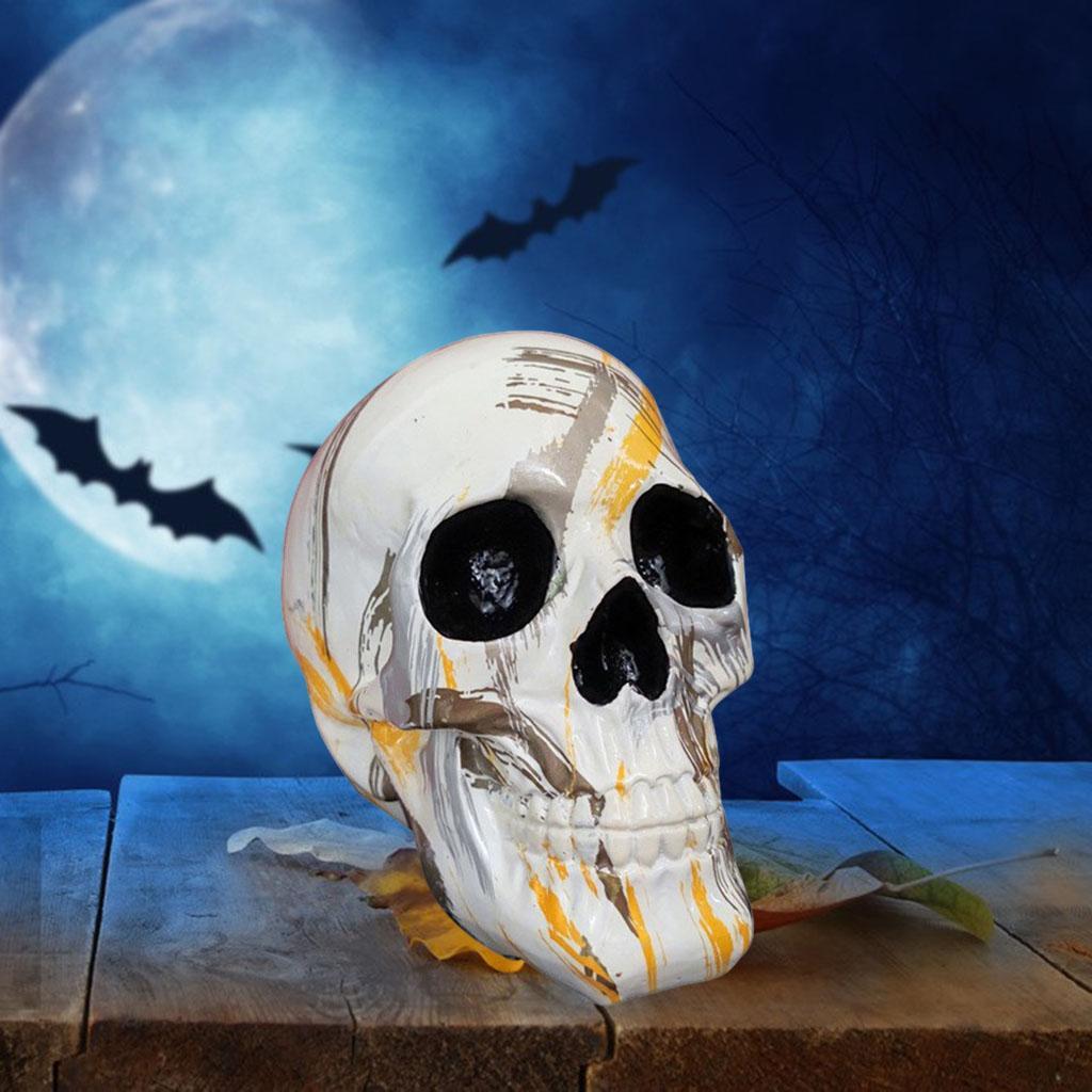 Skull Head Skeleton Halloween Statue Figurine Ornament 14.5x12.5x17.5 White