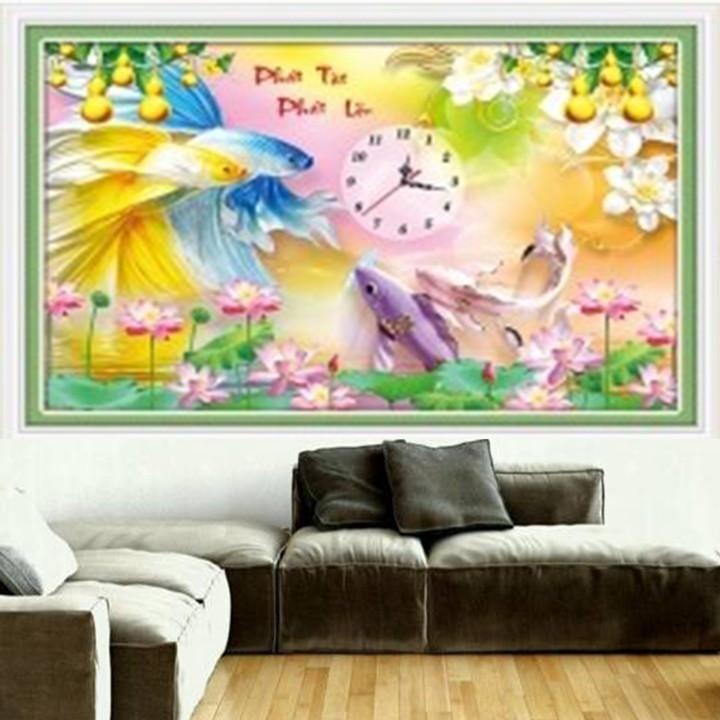 Tranh đá đồng hồ phát tài phát lộc LG1576 - kích thước: 75 * 50cm.