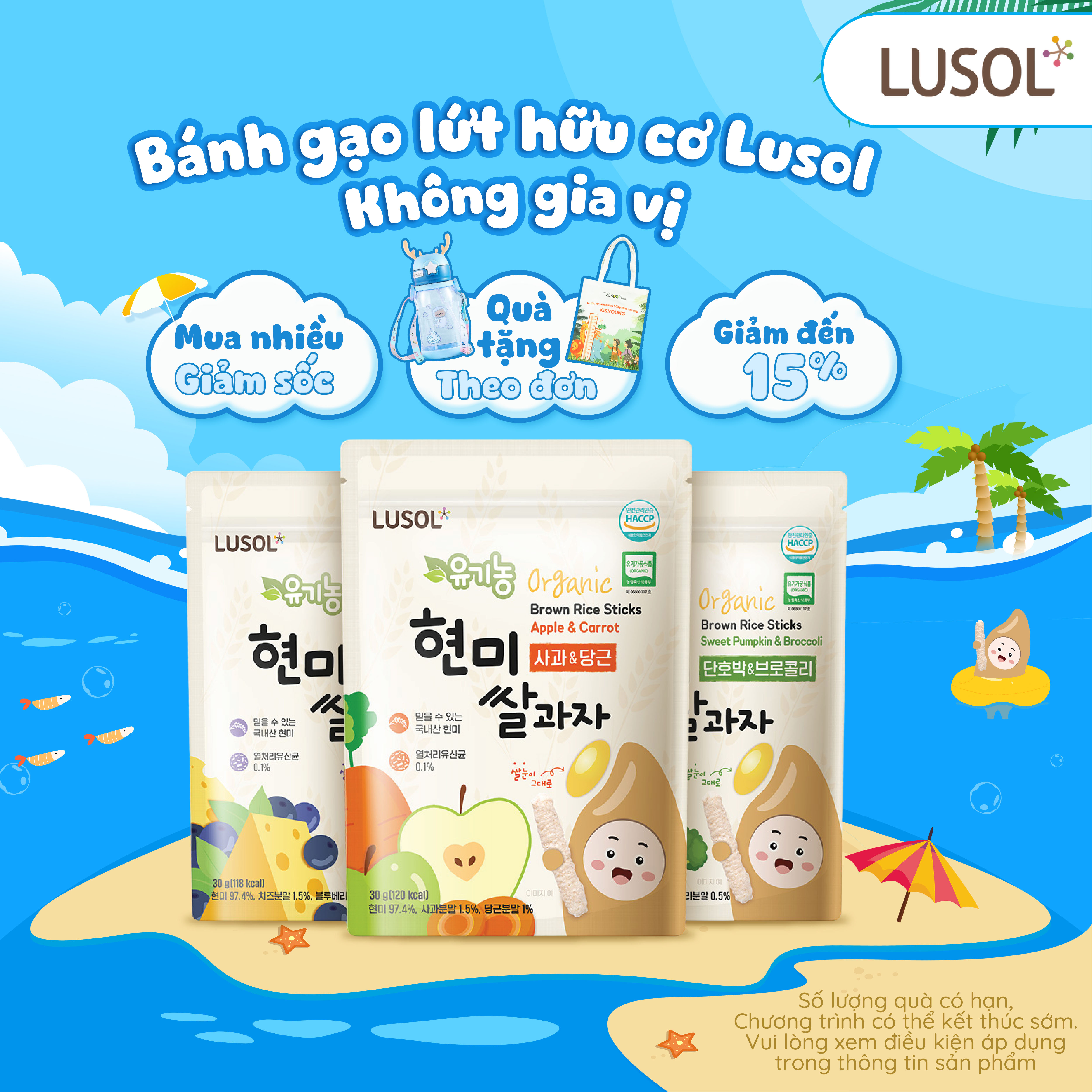 Bánh ăn dặm gạo lứt hữu cơ Lusol cho bé từ 6 tháng tuổi - ALADDIN VINA