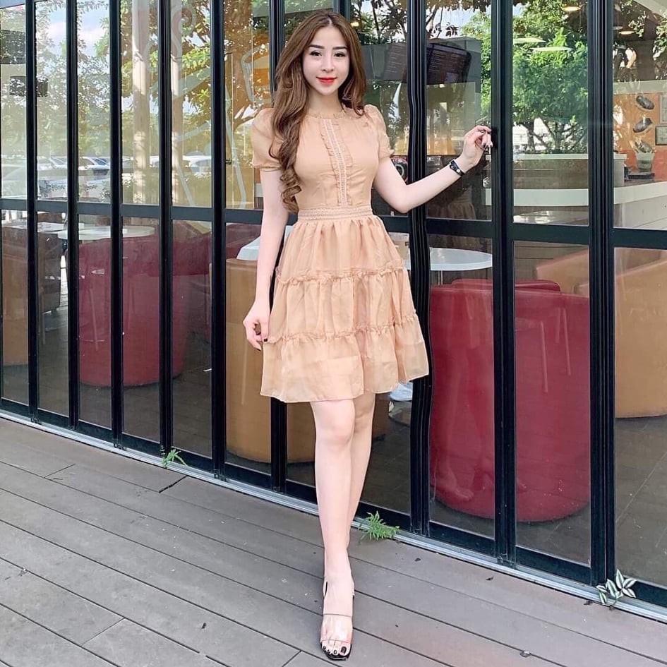 Đầm nữ phối ren 2 tầng nhún bèo dễ thương - Thời trang nữ