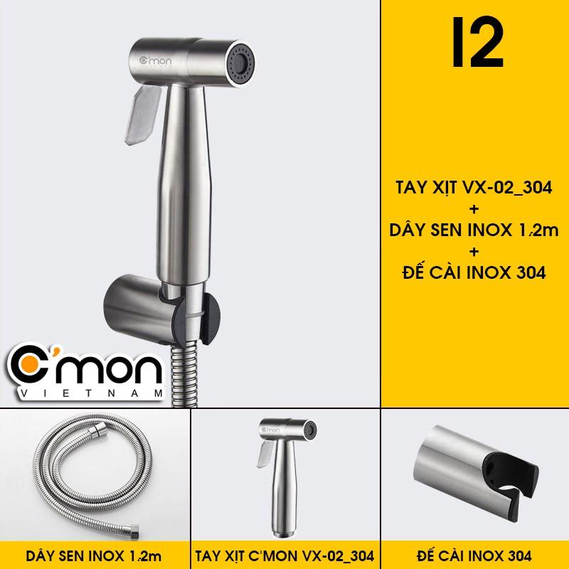 Bộ vòi xịt vệ sinh INOX 304 cao cấp C'MON VX-02-I (dây inox)