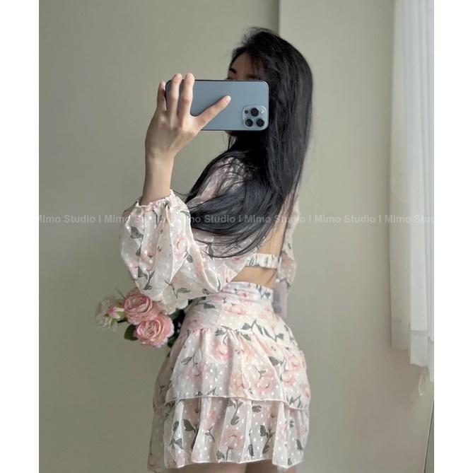 Set áo- chân váy hoạ tiết hoa