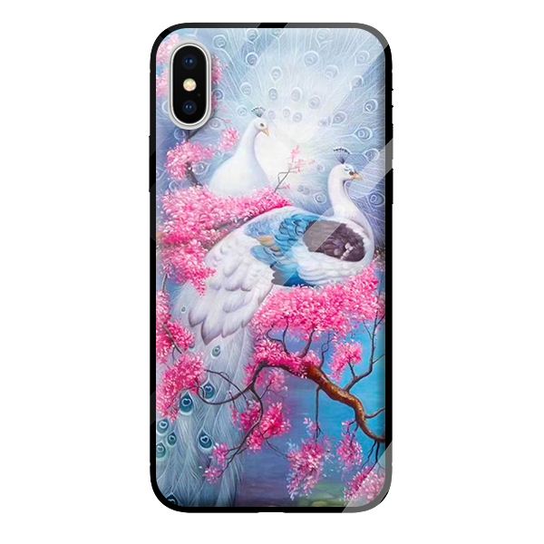 Ốp kính cường lực cho iPhone X mẫu chim công 7 - Hàng chính hãng
