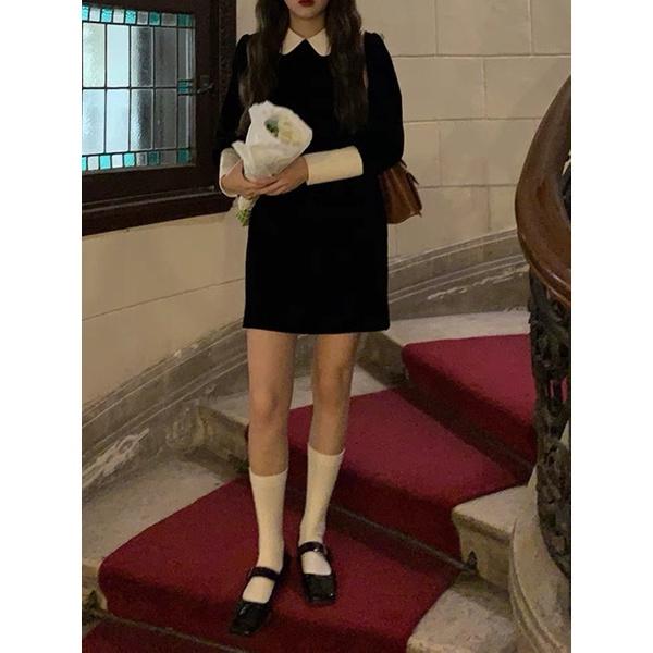 ĐẦM NHUNG ĐEN CỔ SEN TIỂU THƯ