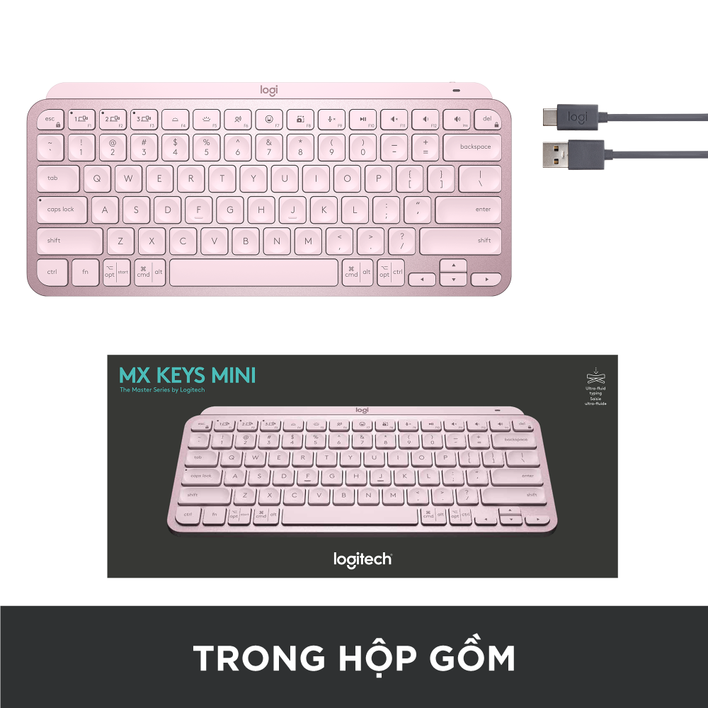 Bàn phím không dây Bluetooth Logitech MX Keys Mini - Nhỏ gọn, Sạc USB-C, Phím tắt thông minh, Có bản cho Mac - Hàng chính hãng