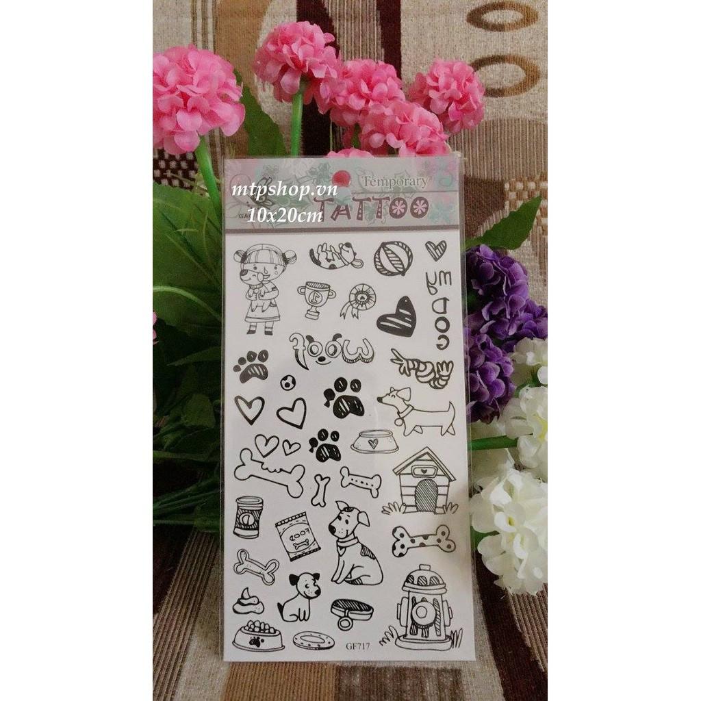 Combo 6 tấm hình xăm dán tattoo cao cấp 10x6cm THÚ CƯNG